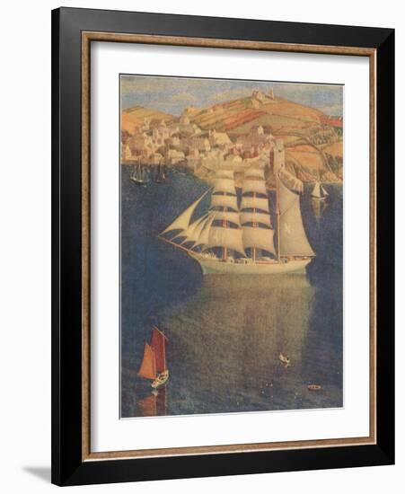 Three-Masted Sailing Ship in Harbor-null-Framed Art Print