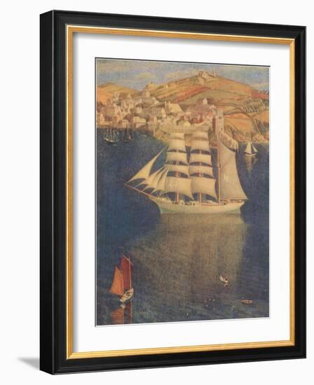 Three-Masted Sailing Ship in Harbor-null-Framed Art Print