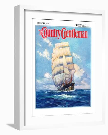 "Three Masted Schooner," Country Gentleman Cover, March 1, 1932-Anton Otto Fischer-Framed Giclee Print