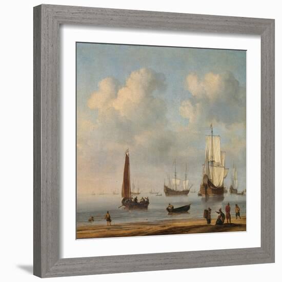 Three-Masted Ships Masts and Fishing Boats in a Calm. Ca. 1655 - 65-Willem van de Velde-Framed Giclee Print