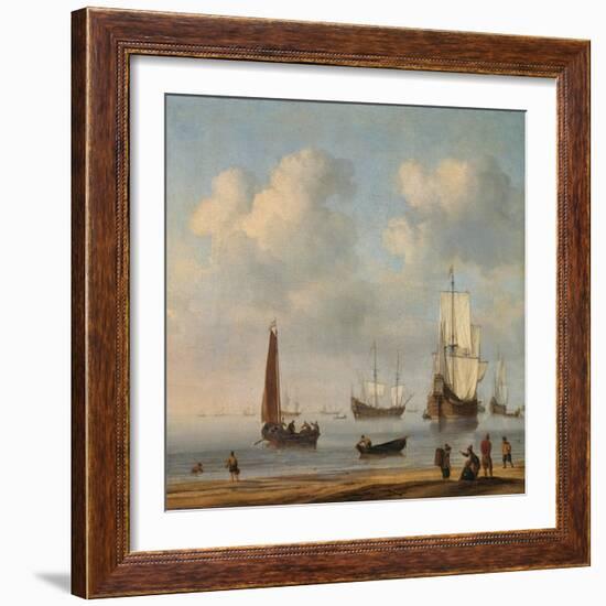 Three-Masted Ships Masts and Fishing Boats in a Calm. Ca. 1655 - 65-Willem van de Velde-Framed Giclee Print