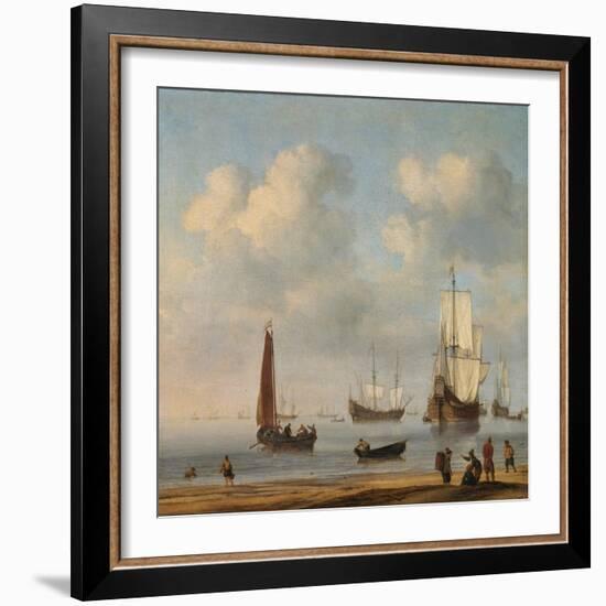 Three-Masted Ships Masts and Fishing Boats in a Calm. Ca. 1655 - 65-Willem van de Velde-Framed Giclee Print