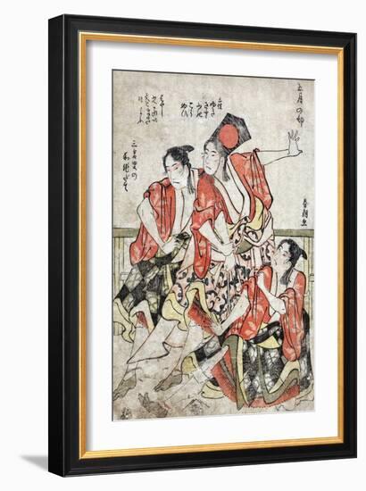 Three Men at a Brothel, Japanese Wood-Cut Print-Lantern Press-Framed Art Print