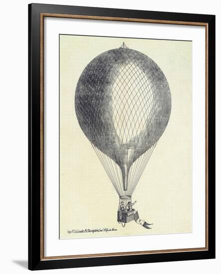 Three Men in a Hot Air Balloon, Pub. 1800s-null-Framed Giclee Print