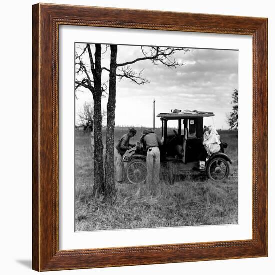 Three Men Working on 1918 Ford Model T - Has Bundles in Back and Can of Prestone on Running Board-Charles E^ Steinheimer-Framed Photographic Print