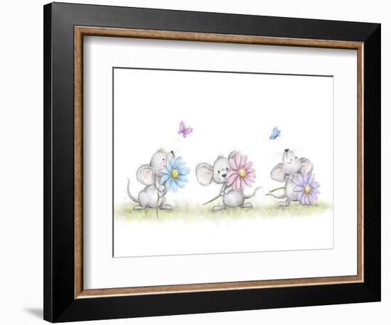 Three Mice with Three Flowers-MAKIKO-Framed Giclee Print