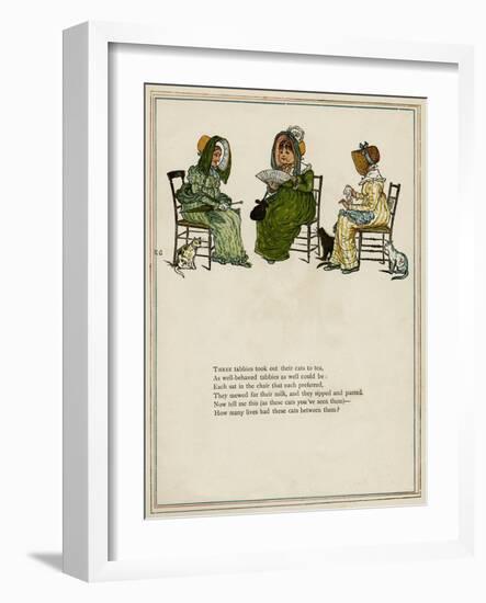 Three Middle-Aged Women with their Cats-Kate Greenaway-Framed Art Print