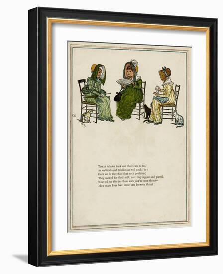 Three Middle-Aged Women with their Cats-Kate Greenaway-Framed Art Print