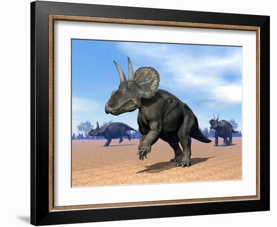 Three Nedoceratops in the Desert by Daylight--Framed Art Print