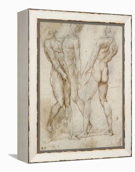 Three Nude Bearers (Pen and Brown Ink over Grey Chalk Outlines with Red Chalk on White Paper)-Raphael-Framed Premier Image Canvas
