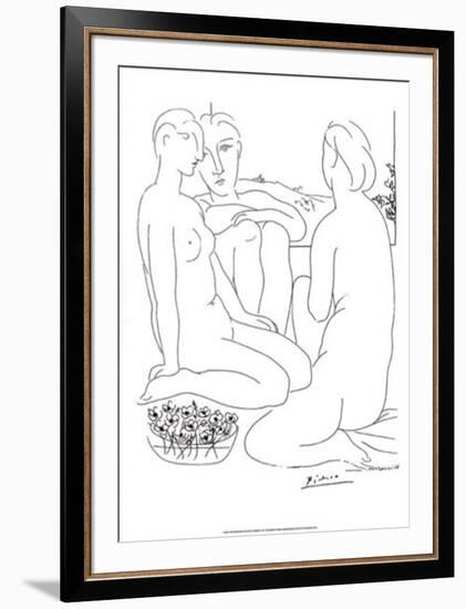 Three Nudes and an Anemone-Pablo Picasso-Framed Serigraph