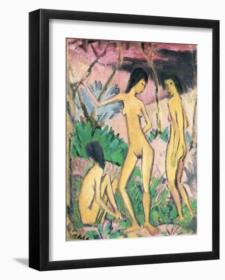 Three Nudes in a Landscape, 1922 distemper on hessian-Otto Muller or Mueller-Framed Giclee Print