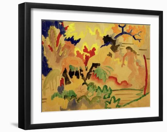 Three Nudes with Deer at Waters Edge-Auguste Macke-Framed Giclee Print