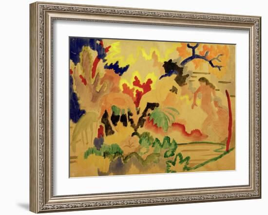 Three Nudes with Deer at Waters Edge-Auguste Macke-Framed Giclee Print