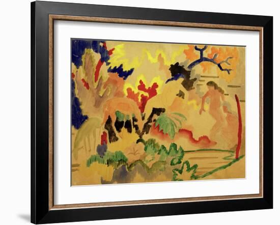 Three Nudes with Deer at Waters Edge-Auguste Macke-Framed Giclee Print