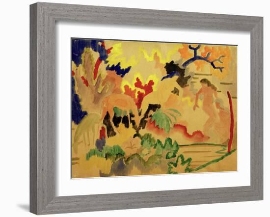 Three Nudes with Deer at Waters Edge-Auguste Macke-Framed Giclee Print