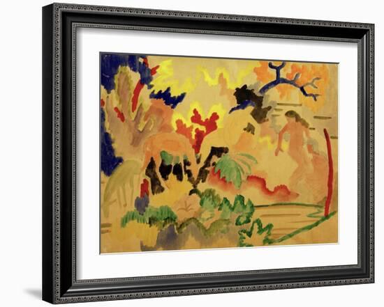 Three Nudes with Deer at Waters Edge-Auguste Macke-Framed Giclee Print