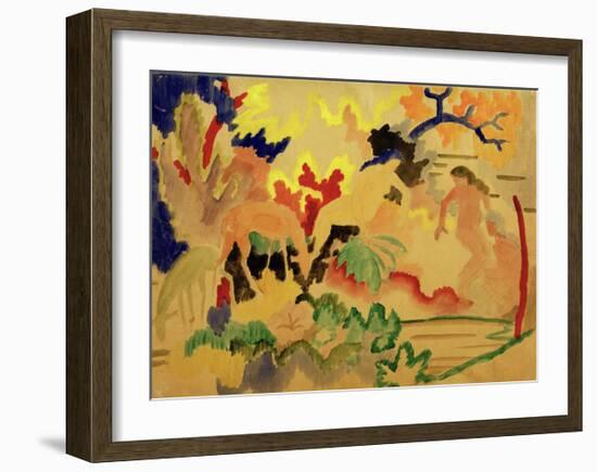 Three Nudes with Deer at Waters Edge-Auguste Macke-Framed Giclee Print