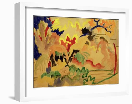 Three Nudes with Deer at Waters Edge-Auguste Macke-Framed Giclee Print