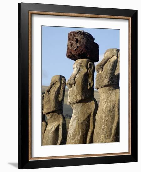 Three of the Fifteen Huge Moai Statues, Ahu Tongariki, Easter Island, Chile-De Mann Jean-Pierre-Framed Photographic Print