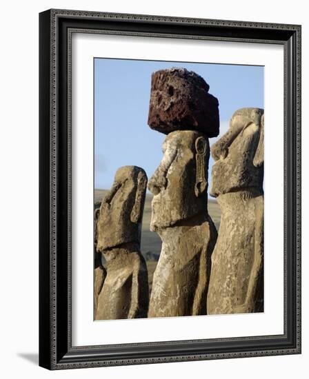 Three of the Fifteen Huge Moai Statues, Ahu Tongariki, Easter Island, Chile-De Mann Jean-Pierre-Framed Photographic Print