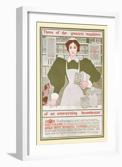 Three of the Greatest Requisites of an Enterprising Housekeeper - Copco, Cottolene-Maxfield Parrish-Framed Art Print