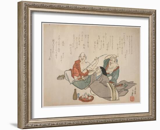 Three Old Men Drinking, C.1844-53-K?sh?-Framed Giclee Print