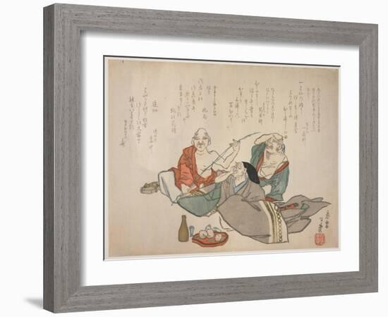 Three Old Men Drinking, C.1844-53-K?sh?-Framed Giclee Print