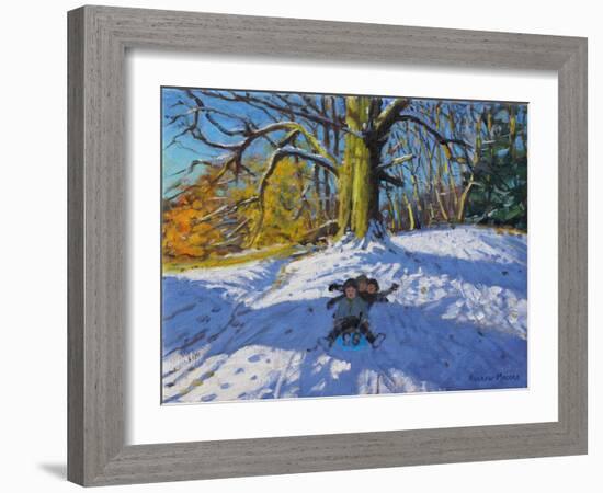 Three on a Sledge, Allestree Park Derby, 2014-Andrew Macara-Framed Giclee Print