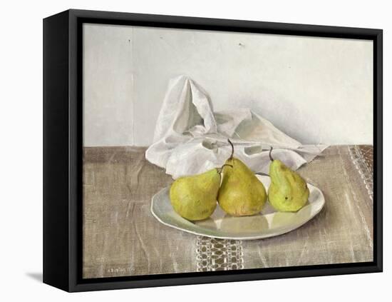 Three Pears on a Plate, Still Life, 1990-Arthur Easton-Framed Premier Image Canvas