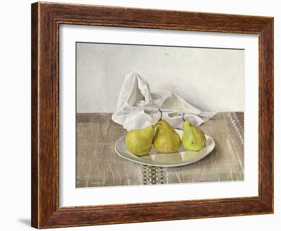 Three Pears on a Plate, Still Life, 1990-Arthur Easton-Framed Giclee Print