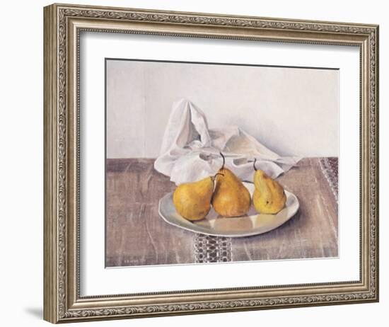 Three Pears on a Plate-Arthur Easton-Framed Art Print