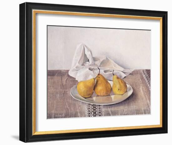 Three Pears on a Plate-Arthur Easton-Framed Art Print