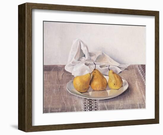 Three Pears on a Plate-Arthur Easton-Framed Art Print