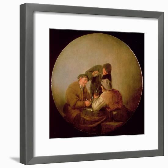 Three Peasants Drinking and Smoking in an Interior-Adriaen Jansz. Van Ostade-Framed Giclee Print