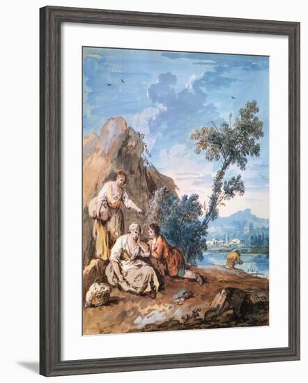 Three Peasants Resting on a River Bank, C1750-Giuseppe Zais-Framed Giclee Print