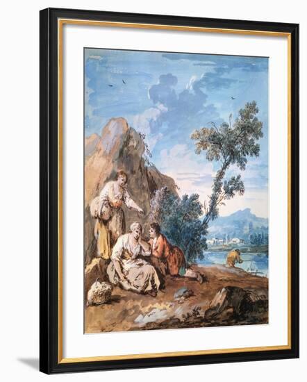 Three Peasants Resting on a River Bank, C1750-Giuseppe Zais-Framed Giclee Print