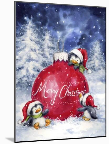 Three penguins with Christmas Bauble-MAKIKO-Mounted Giclee Print