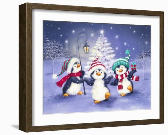 Three Penguins with Christmas Tree-MAKIKO-Framed Giclee Print