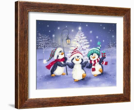 Three Penguins with Christmas Tree-MAKIKO-Framed Giclee Print