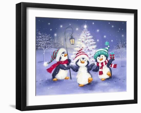 Three Penguins with Christmas Tree-MAKIKO-Framed Giclee Print