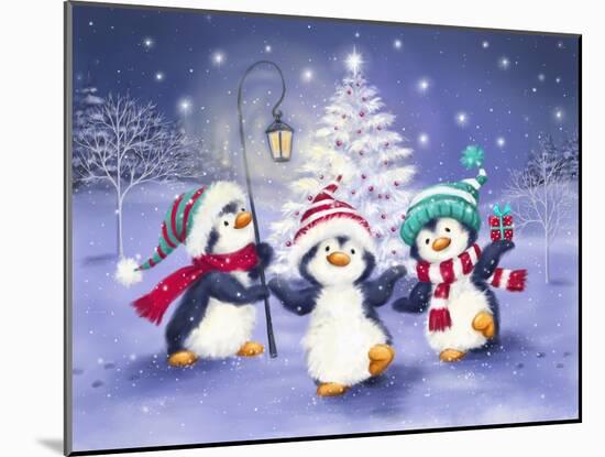 Three Penguins with Christmas Tree-MAKIKO-Mounted Giclee Print