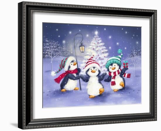 Three Penguins with Christmas Tree-MAKIKO-Framed Giclee Print