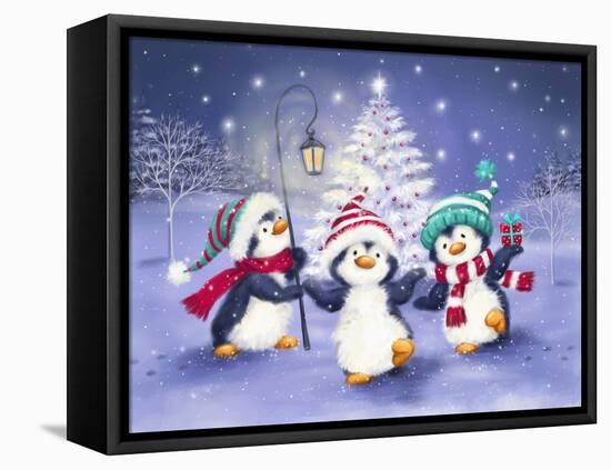 Three Penguins with Christmas Tree-MAKIKO-Framed Premier Image Canvas