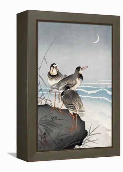 Three Plovers, Waves and Crescent Moon-Koson Ohara-Framed Premier Image Canvas