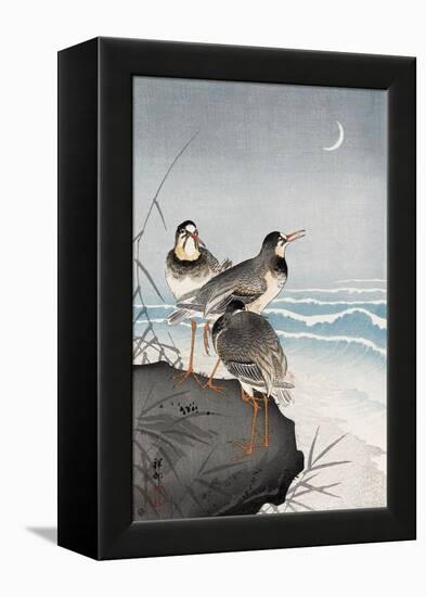 Three Plovers, Waves and Crescent Moon-Koson Ohara-Framed Premier Image Canvas