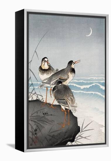 Three Plovers, Waves and Crescent Moon-Koson Ohara-Framed Premier Image Canvas
