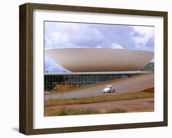 Three Powers Square Building Built by Oscar Niemeyer as Volkwagan drives by-Dmitri Kessel-Framed Photographic Print