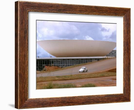 Three Powers Square Building Built by Oscar Niemeyer as Volkwagan drives by-Dmitri Kessel-Framed Photographic Print