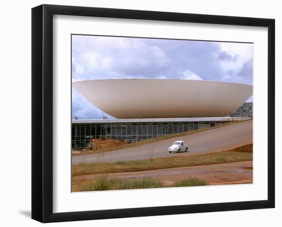 Three Powers Square Building Built by Oscar Niemeyer as Volkwagan drives by-Dmitri Kessel-Framed Photographic Print